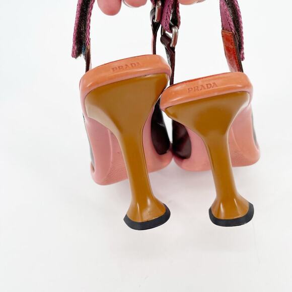 Rare Prada F/W 1999 Multicolor Acorn Leaf Square Toe Sporty Slingback Heel IT 38 - Picture 8 of 13